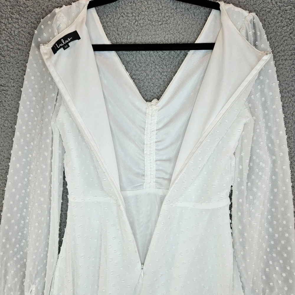 Lulus Womens Wine & Dine White Swiss Dot Mini Dress Sz XS Long Sleeve - Picture 12 of 13